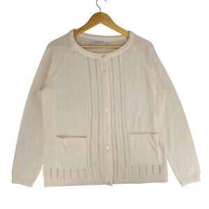 NATIONAL WOMENS VINTAGE CABLE KNIT CREAM CARDIGAN SWEATER SIZE LARGE